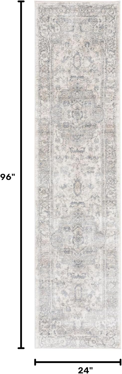 Alfombra pasillo 2x8ft diseño medallón desgastado marfil