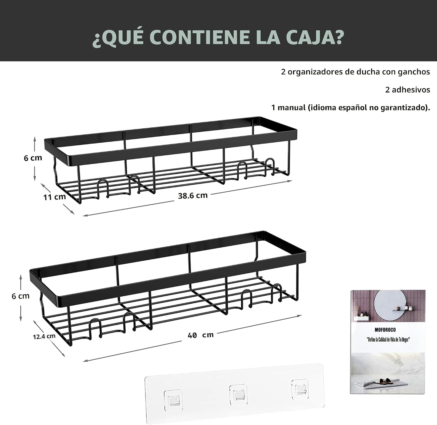 Organiz. estante regadera autoadhesivo negro estilo granja