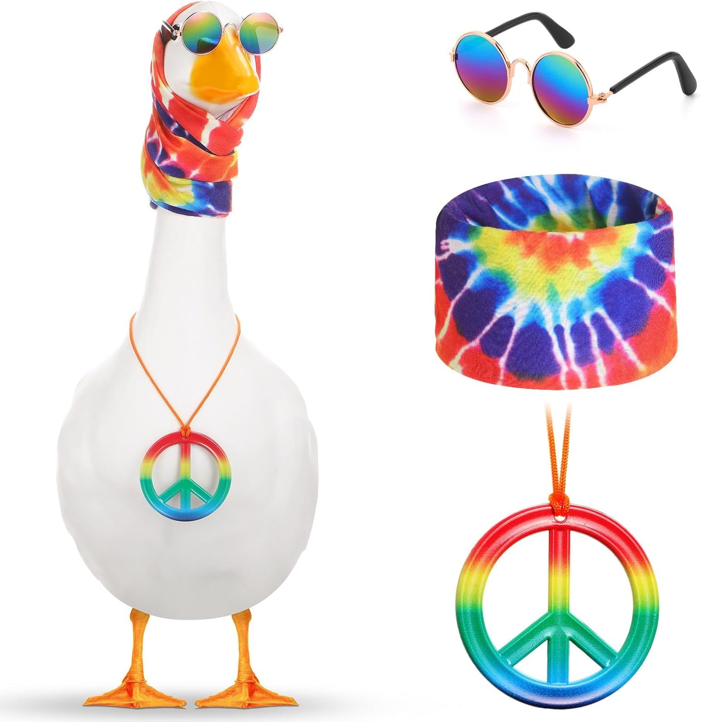 Traje ganso hippie 17-23pulg disfraz 70s arcoíris