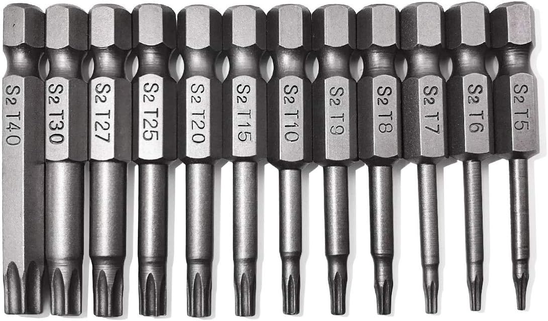 Juego 12 Pzas Puntas Torx Acero Magnético 1/4pulg T5-T40