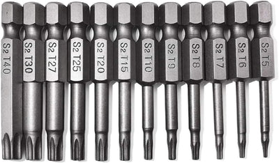 Juego 12 Pzas Puntas Torx Acero Magnético 1/4pulg T5-T40