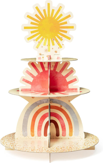 Soporte bohemio para cupcakes 3 niveles arco iris decoración fiesta