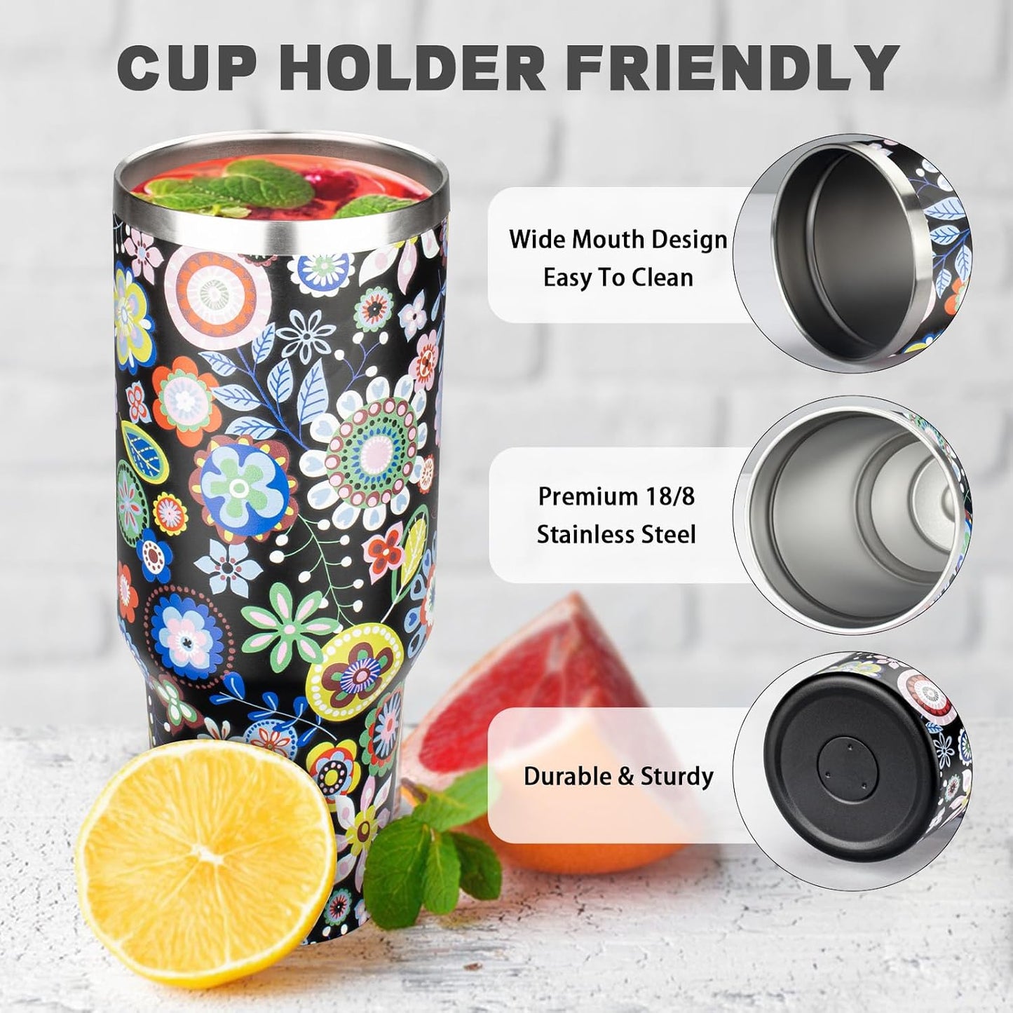 Vaso acero inox 40oz térmico con tapas y pajitas