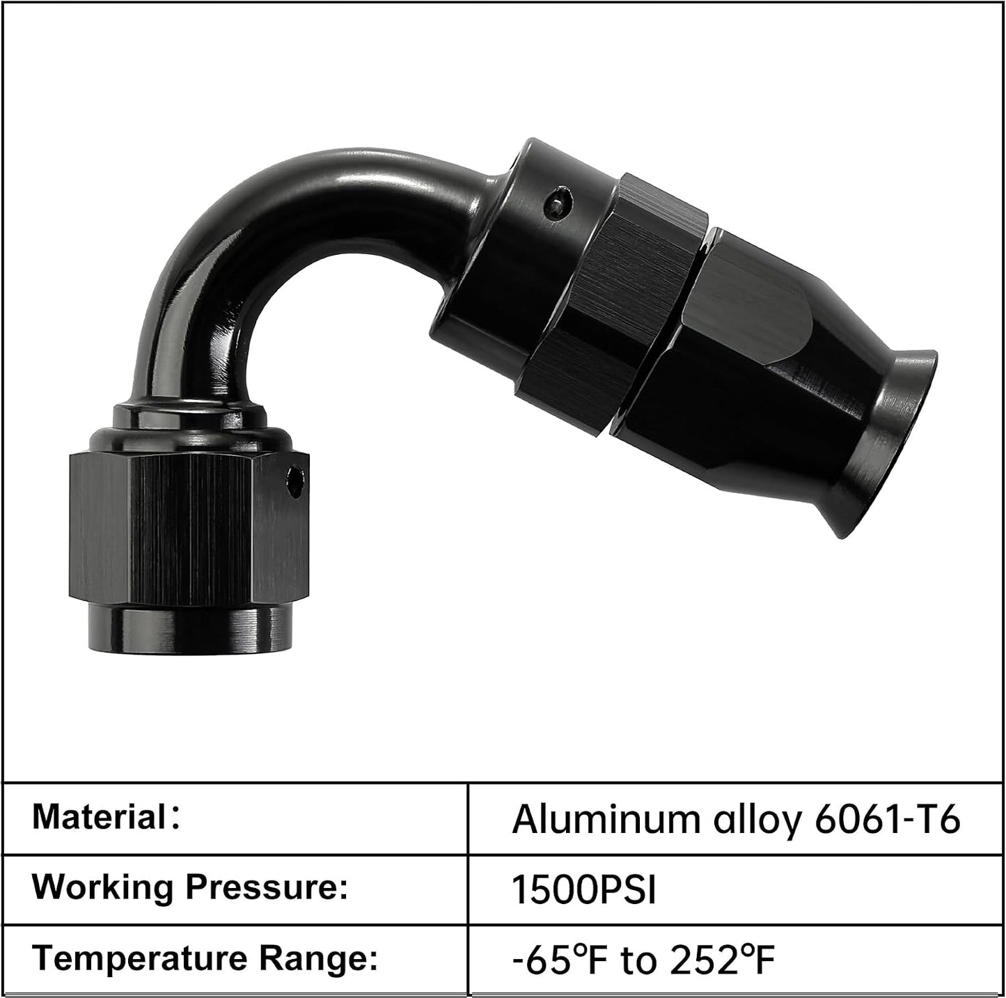 Ajuste extremo manguera PTFE 120 grados negro