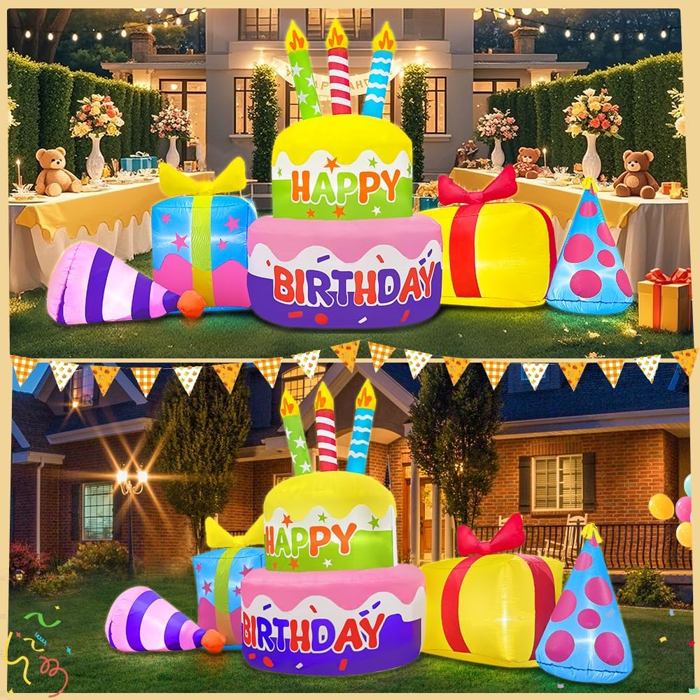 Decoración inflable cumpleaños 8ft con luces LED para