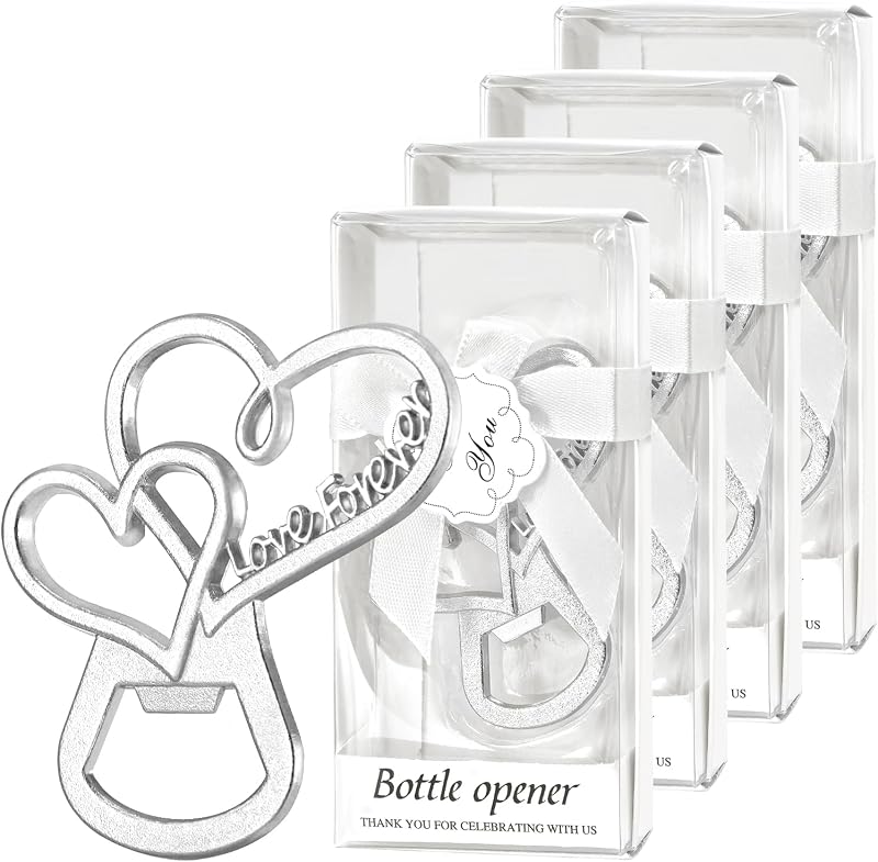 50 Abrebotellas Love Forever para bodas y fiestas plateado