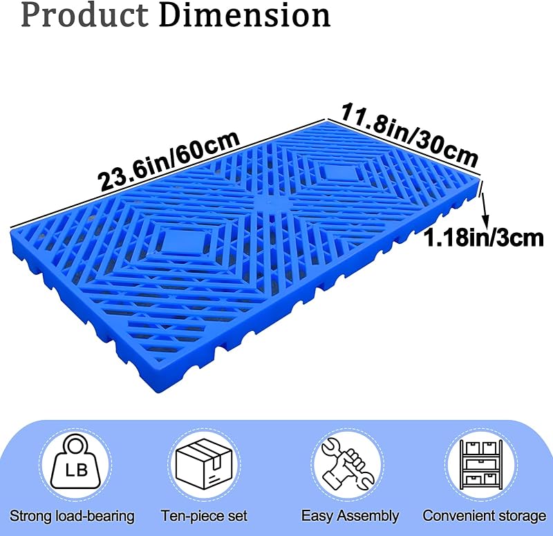 10 Pzas Paletas Plástico 60x30x3cm Impermeable Azul