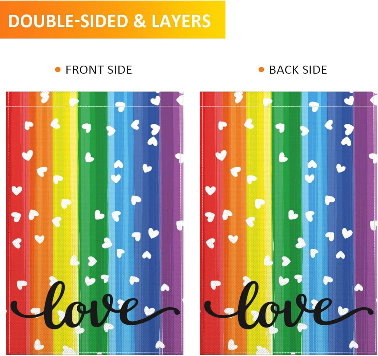 Bandera jardín corazón arco iris doble cara resistente