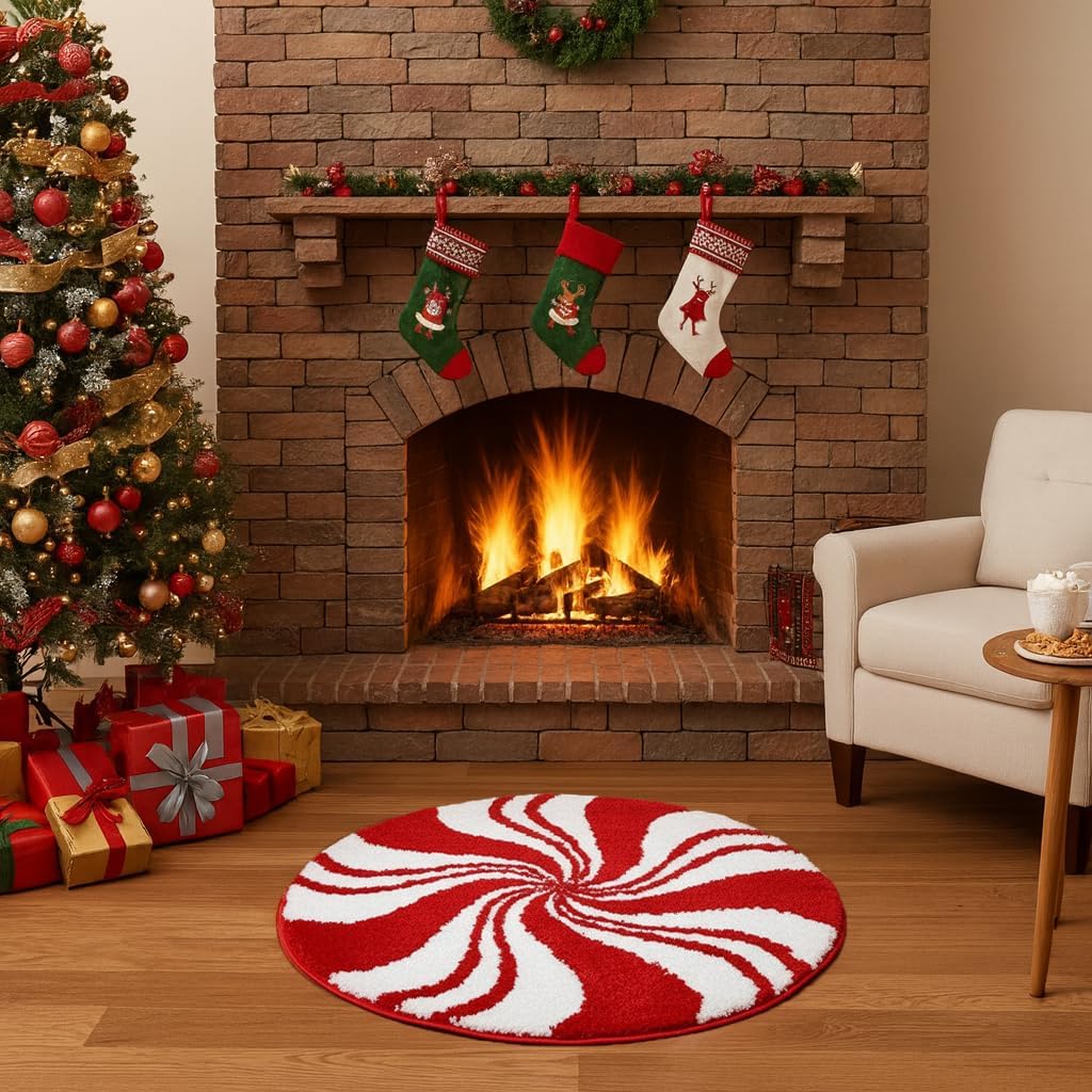 Tapete baño navideño bastón caramelo antiderrap lavable 24x