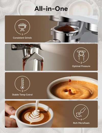 Máquina de café expreso Couplux con molinillo y varilla de vapor