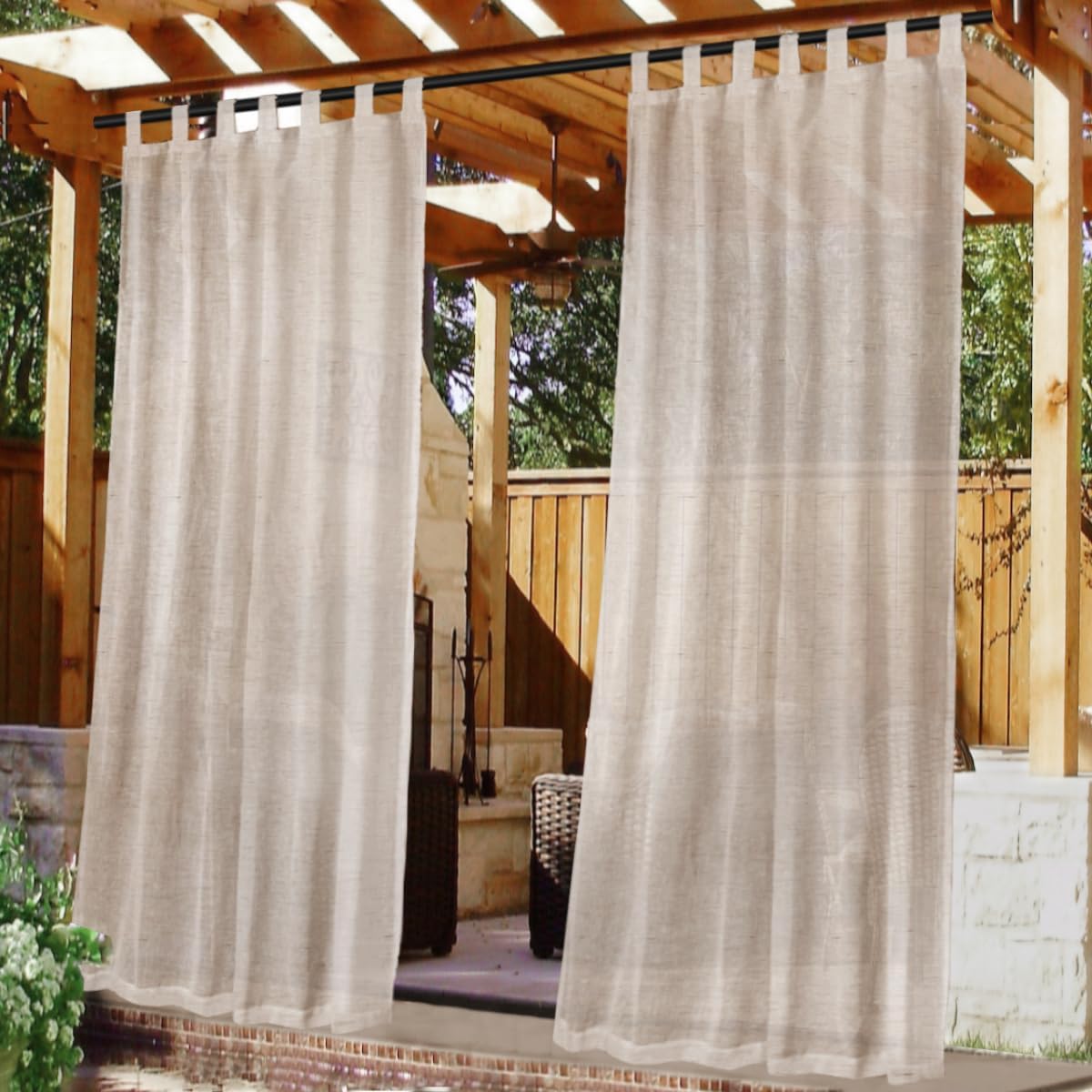 Cortinas lino transparente impermeables patio pestaña