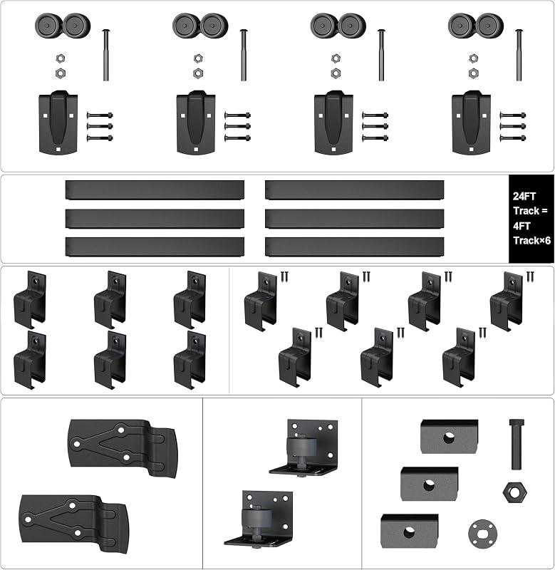 Kit herrajes rieles puerta corrediza granero 24ft negro