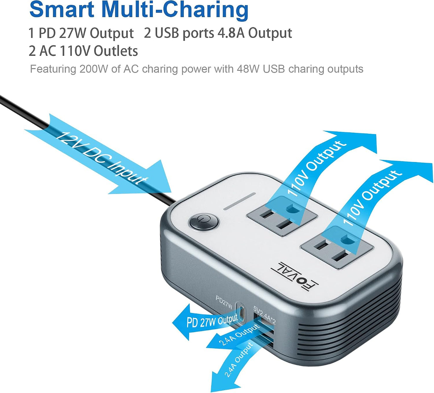 Inversor automóvil 200W 12V a 110V CA USB-C PD 27W