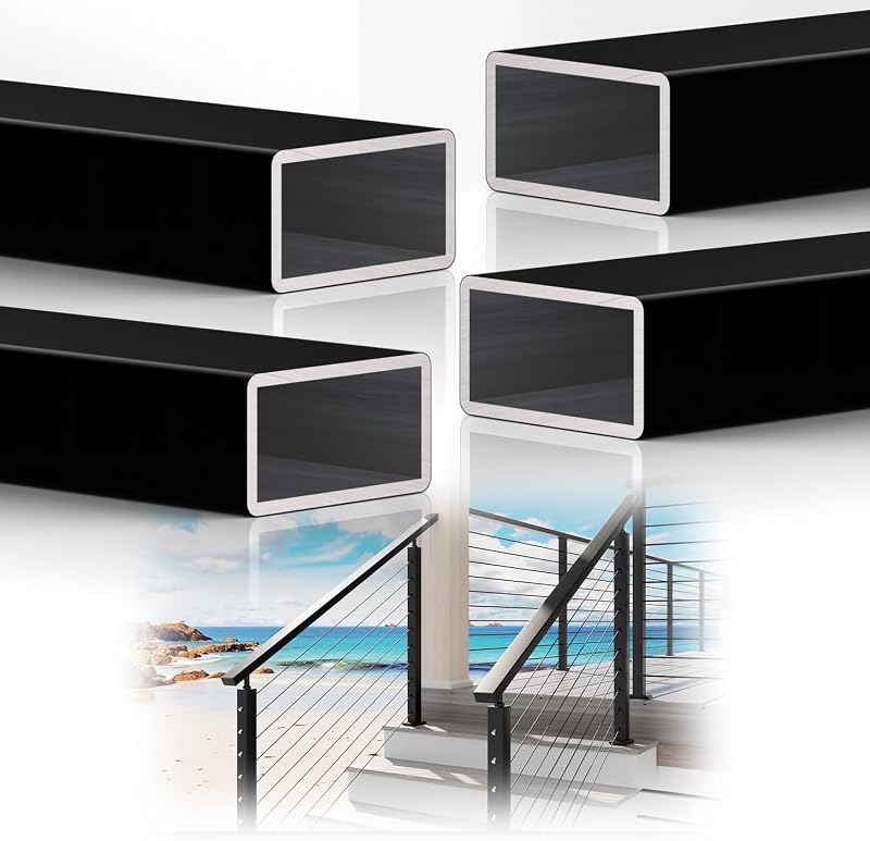 Pasamanos aluminio negro 9ft x 2-3/8 pulg con tapas nailon