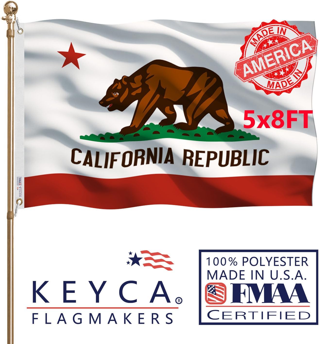 Bandera California 5x8ft doble cara alta resistencia