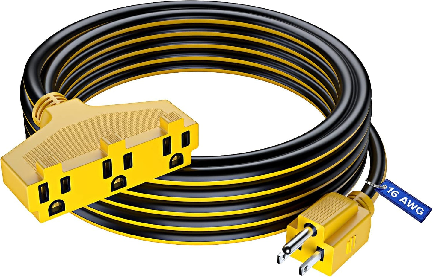 Cable extensión SJTW 25ft múltiples tomas 16 negro amarillo ETL