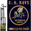 Bandera arpillera jardín marina con soporte USN Seabee