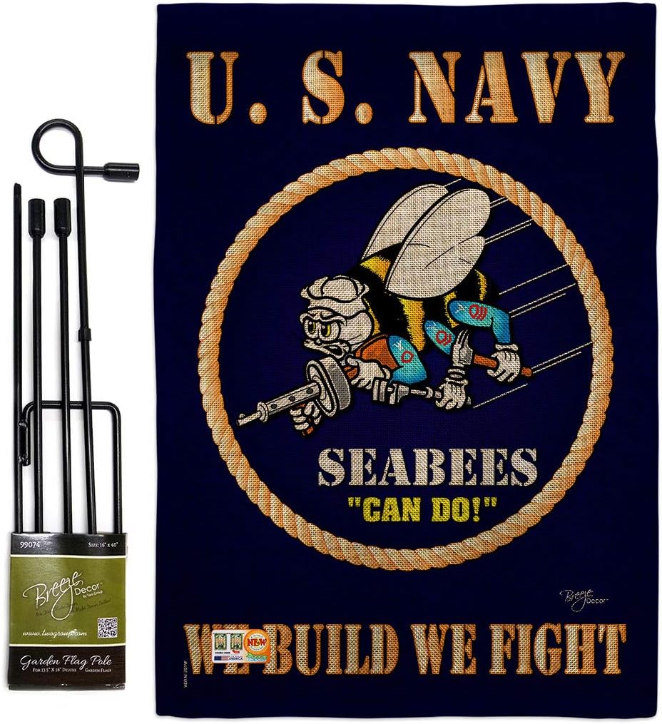 Bandera arpillera jardín marina con soporte USN Seabee