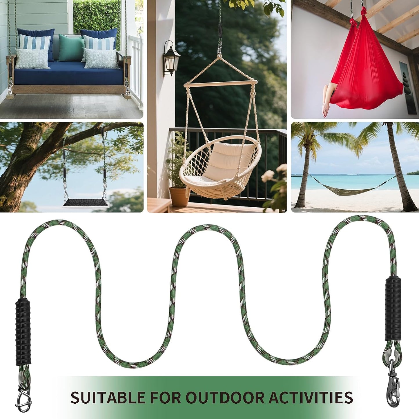 Cuerda columpio ajustable con hamaca 1,7m para exteriores