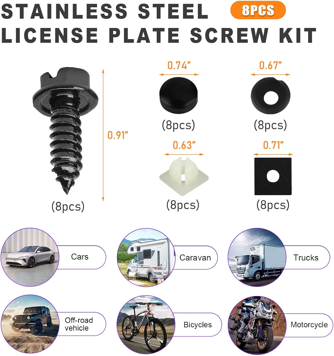Kit s de acero inox para placa matrícula antirrobo