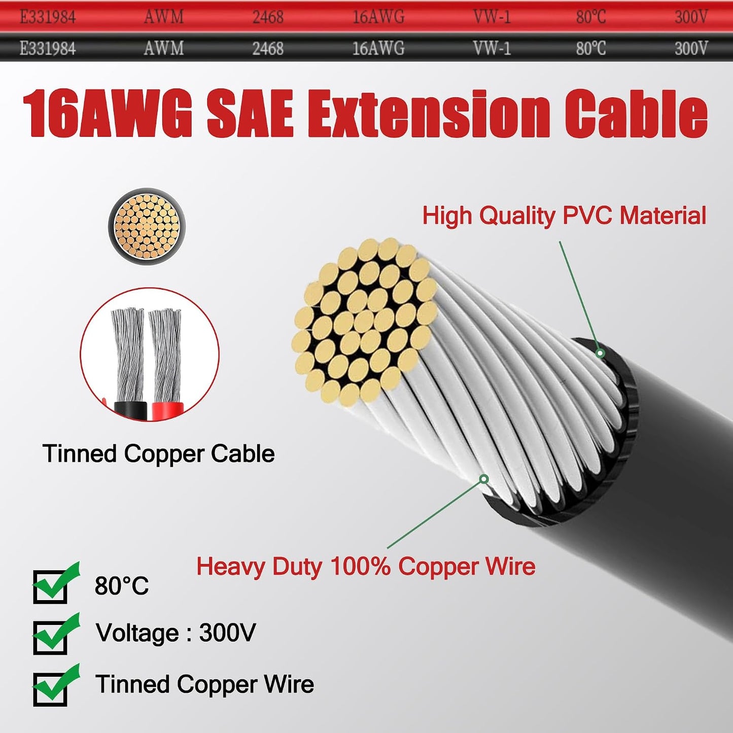 Cable extensión SAE 16 AWG 25pies conector rápido