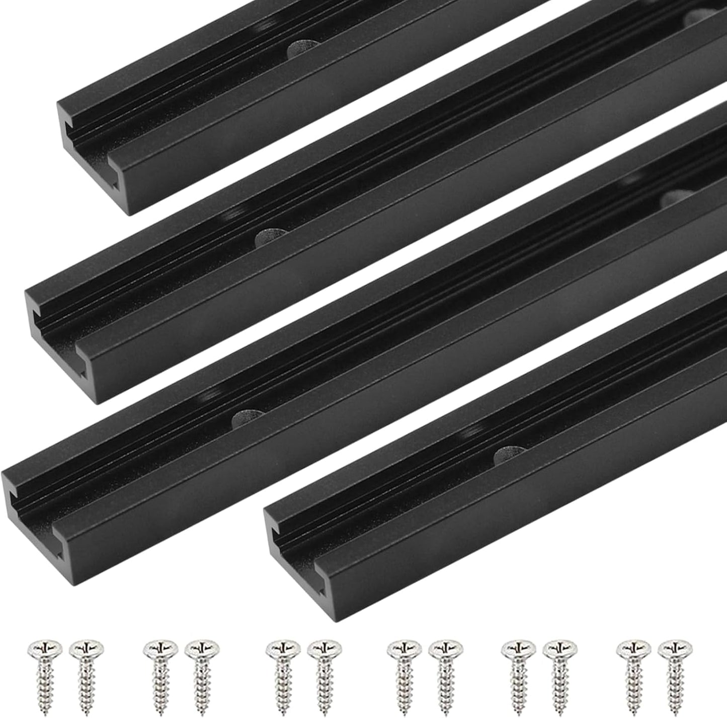 T Track Aluminio 12pulg Negro Pack 4 con Tornillos