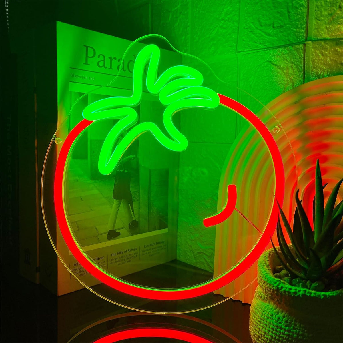 Letrero neón tomate LED 9.4x10.2pulg regulable USB habitación