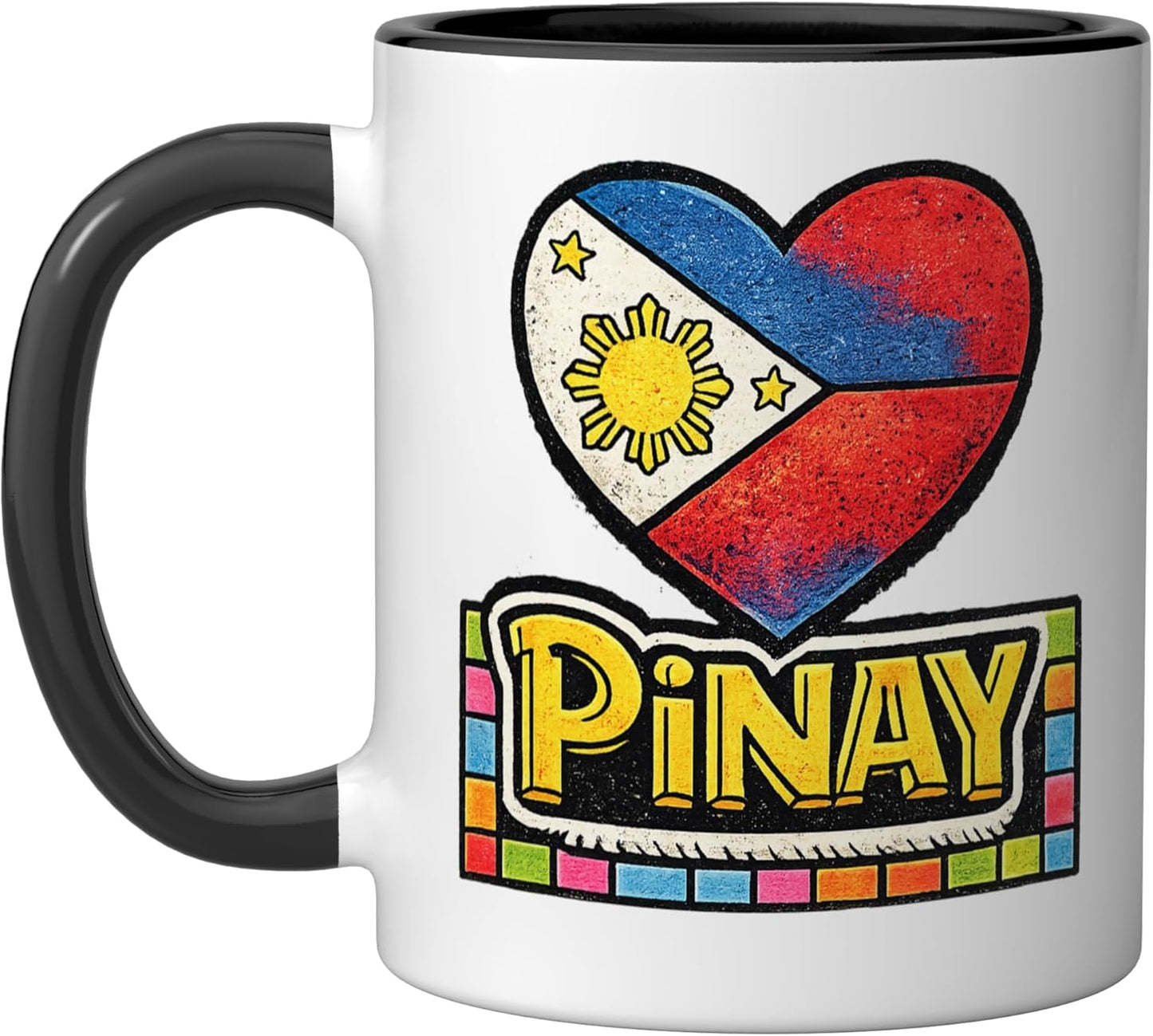 Taza Cerámica Bandera Filipinas Negro/Blanco