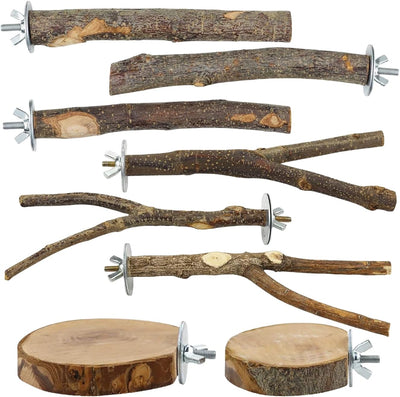 Set 8 Pzas Perchas Madera Aves con Hamaca