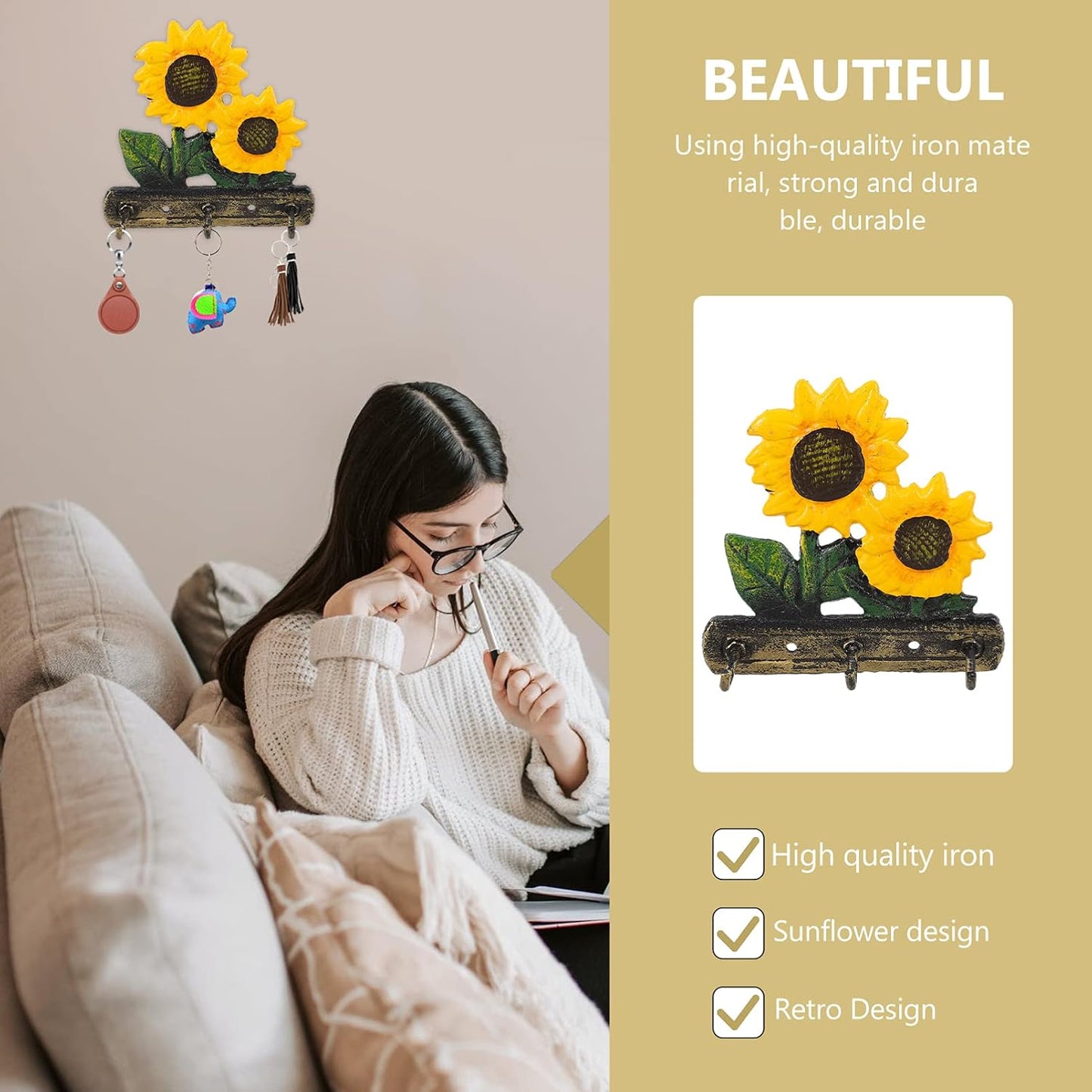 Gancho pared girasol 3 ganchos metal organiz. 4.52"