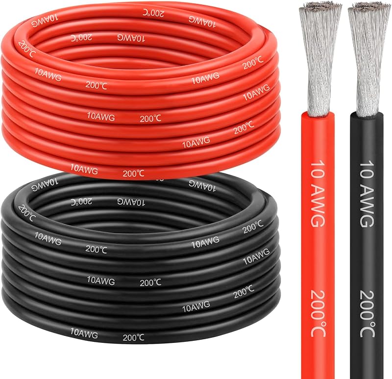 Cable silicona 10 AWG 25 ft cobre estañado rojo y negro