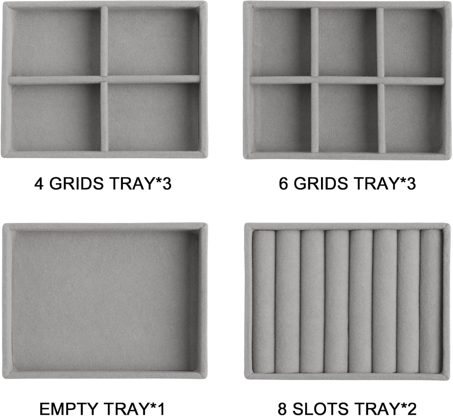 Organiz. joyas terciopelo apilable 9 pzas gris