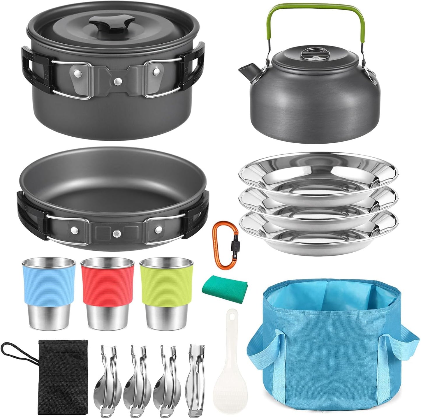 Set 22 pzas utensilios cocina camping con bolsa malla
