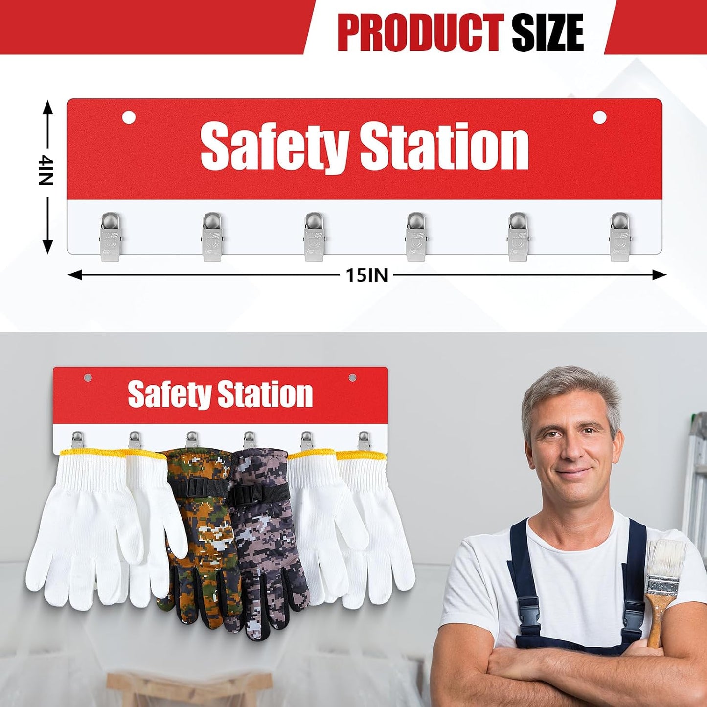 Organiz. guantes pared con clips resistentes cortes