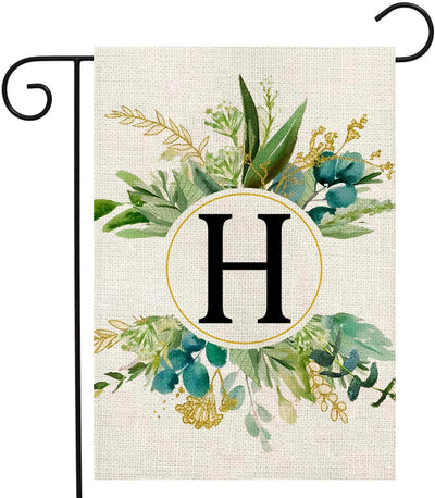 Bandera jardín con monograma letra H 12x18pulg doble cara