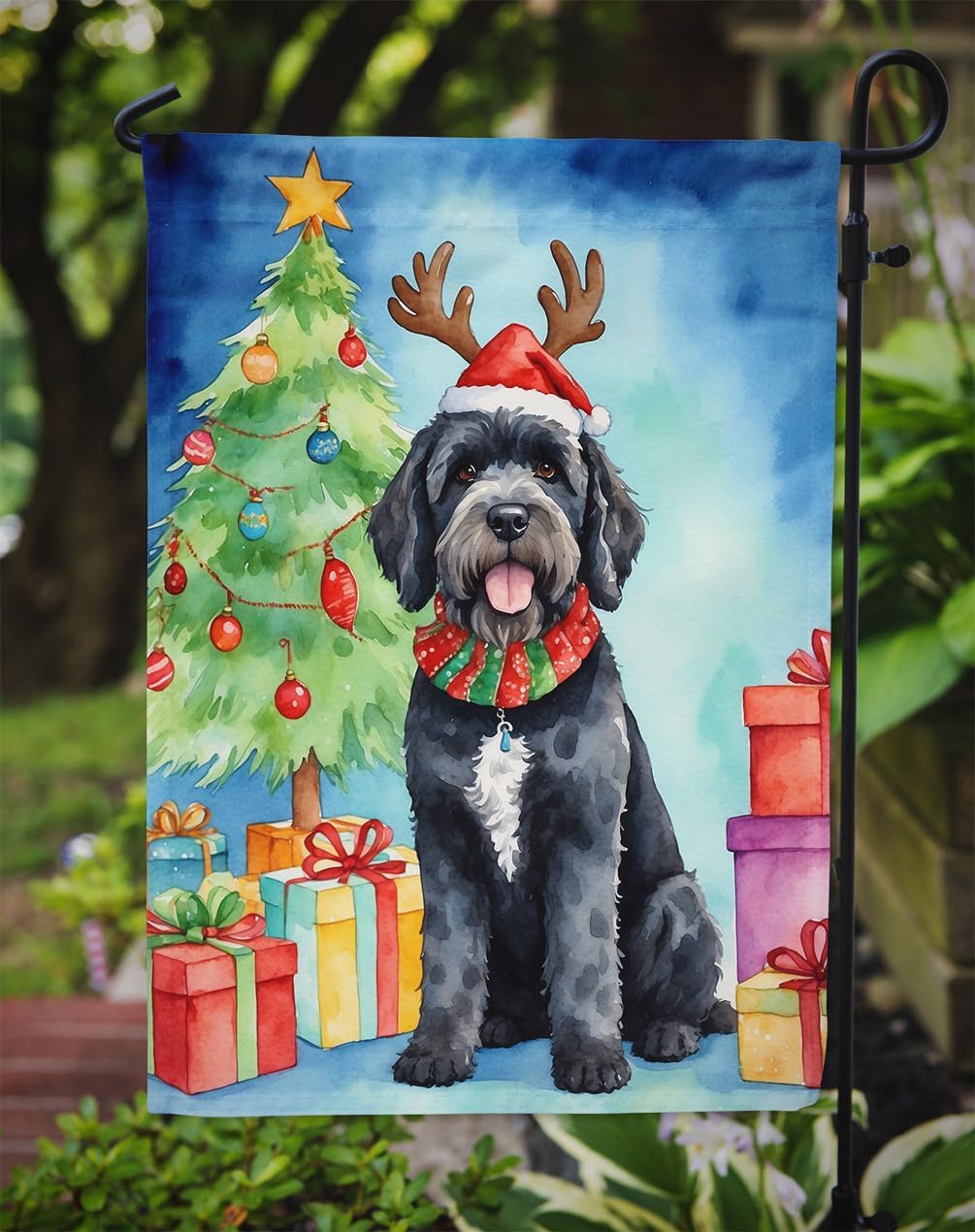 Bandera de jardín Navidad perro agua portugués decorativa