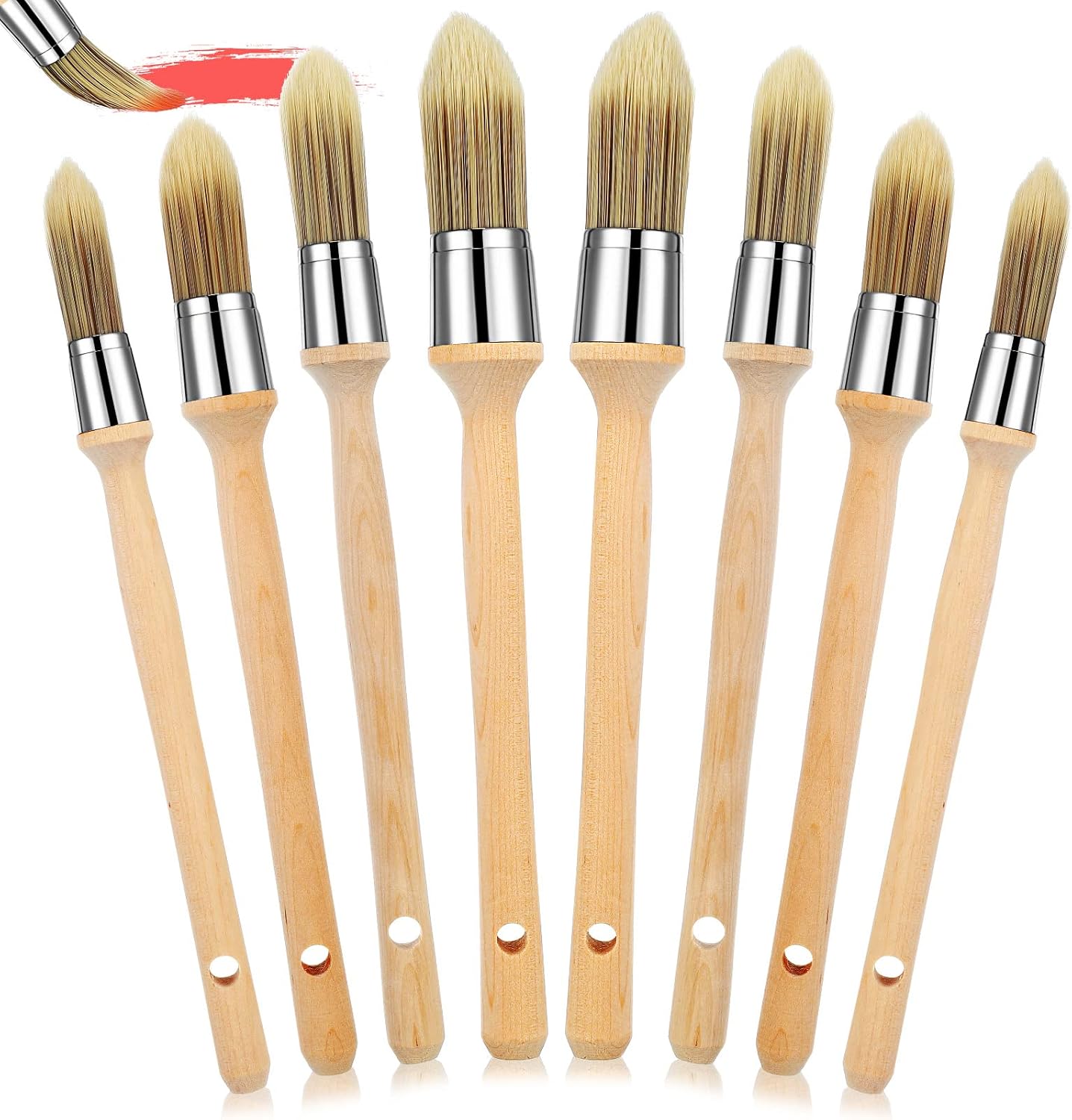 8 Pinceles Pintura Borde Redondo Mango Madera 0.6-0.7pulg