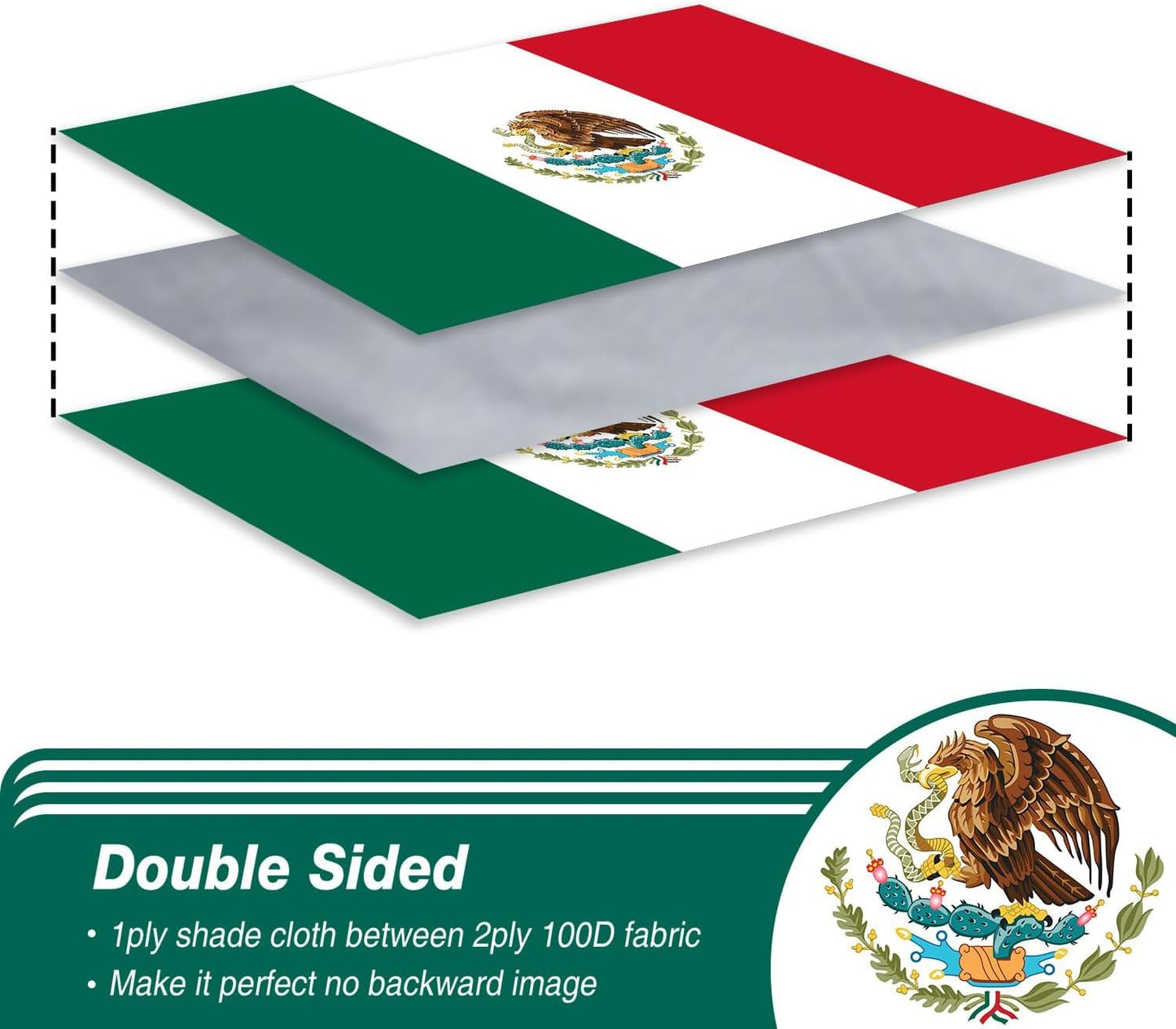 Bandera México 3x5ft para exteriores poliéster 3 capas