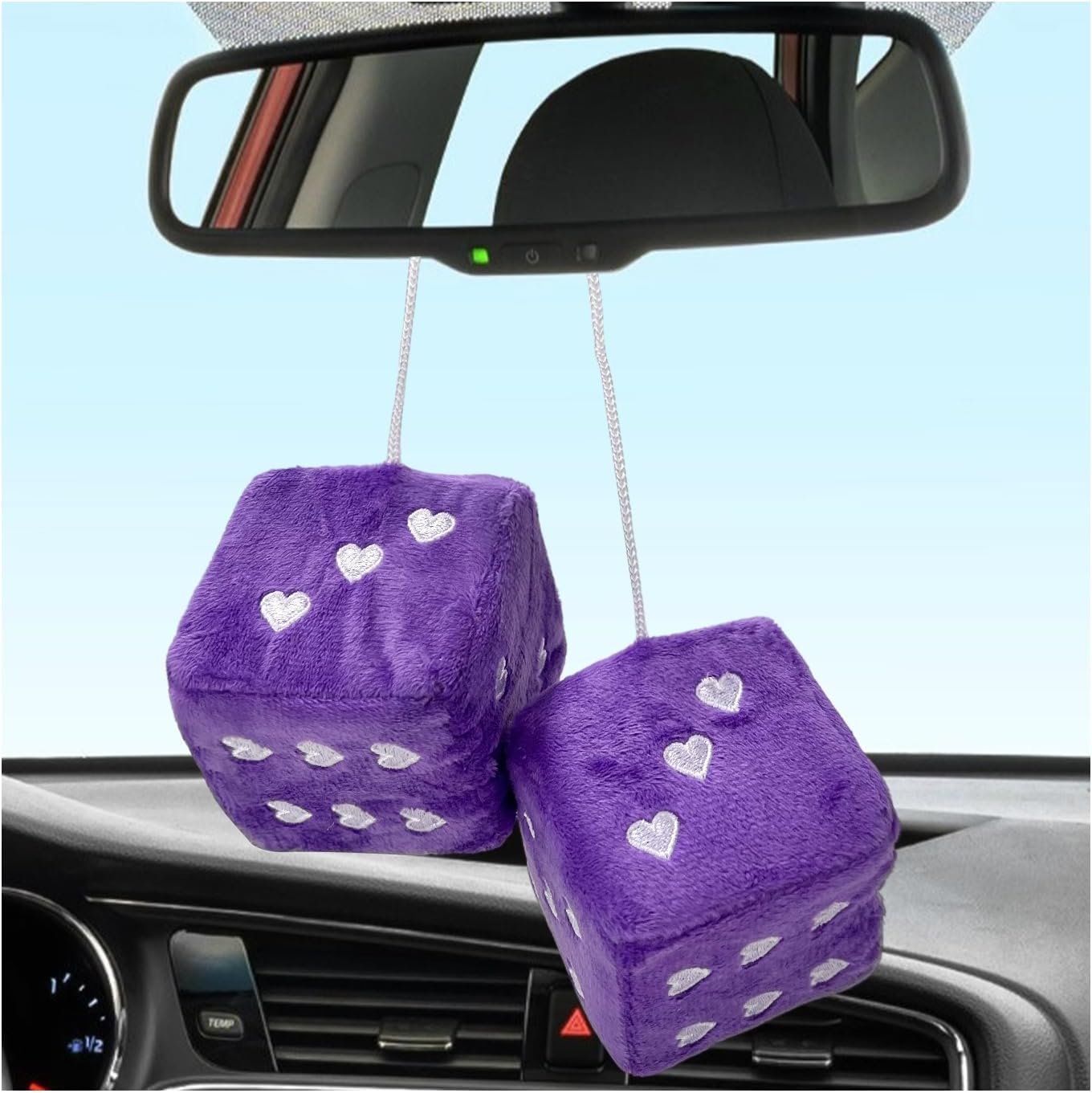 2 Pzas Dados Felpa para Espejo Retrovisor 3pulg Corazón