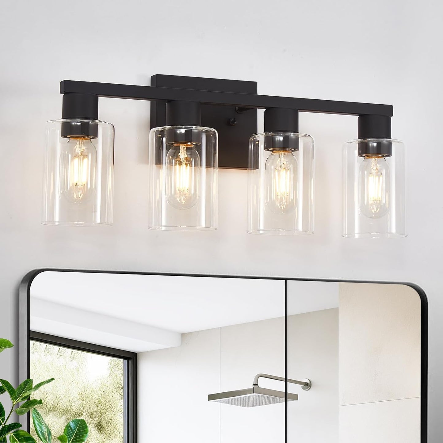 Lámpara tocad. baño 4 luces estilo rústico vidrio