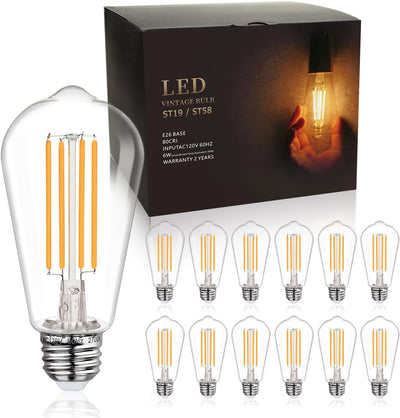 Bombilla LED Edison vintage 2700K 6W E26 12 Pzas