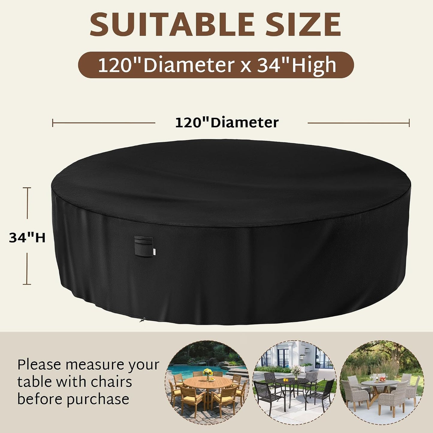 Funda redonda para muebles patio 120x34pulg impermeable