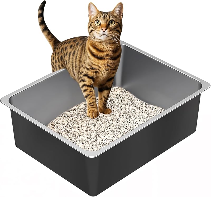 Caja arena acero inox antiadherente alta para gatos
