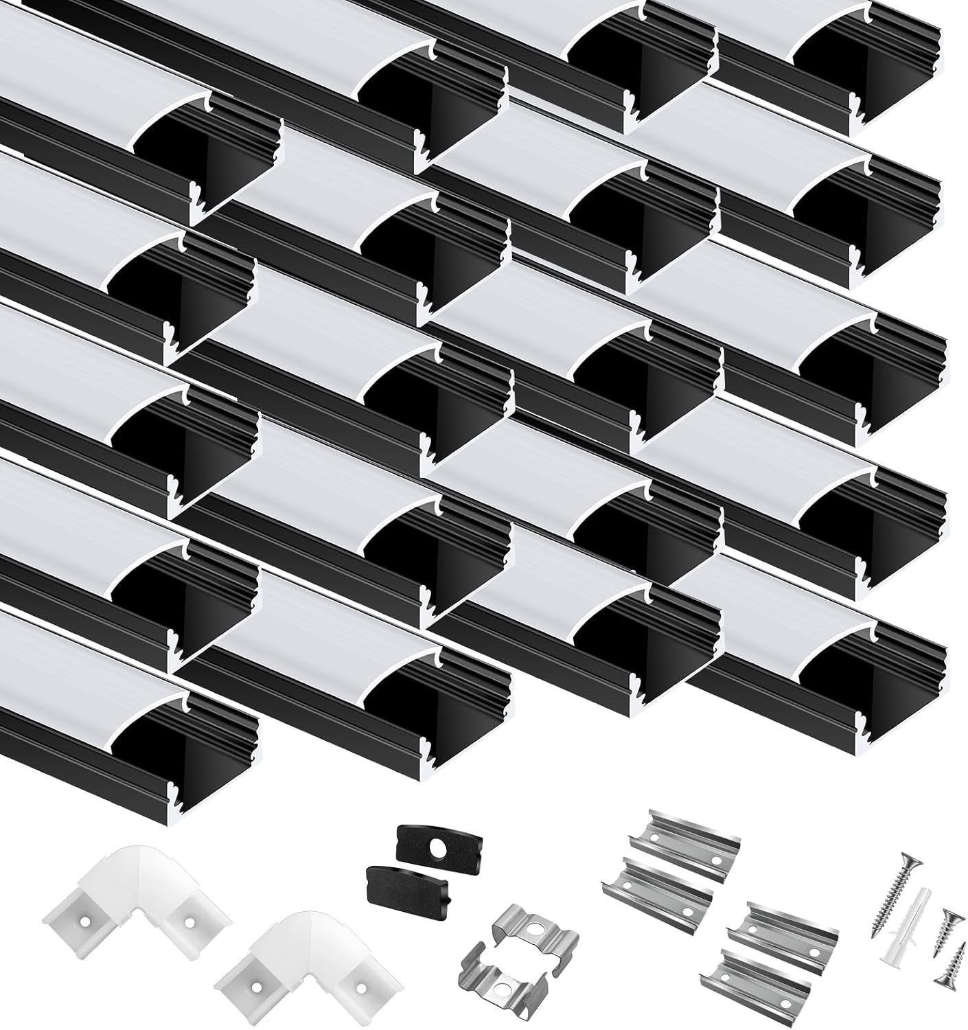 20 Canales Aluminio LED Negro Forma U 2m Con Cubierta