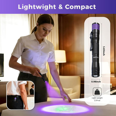 2 Lámparas UV 395nm Recargables con Clip Impermeable