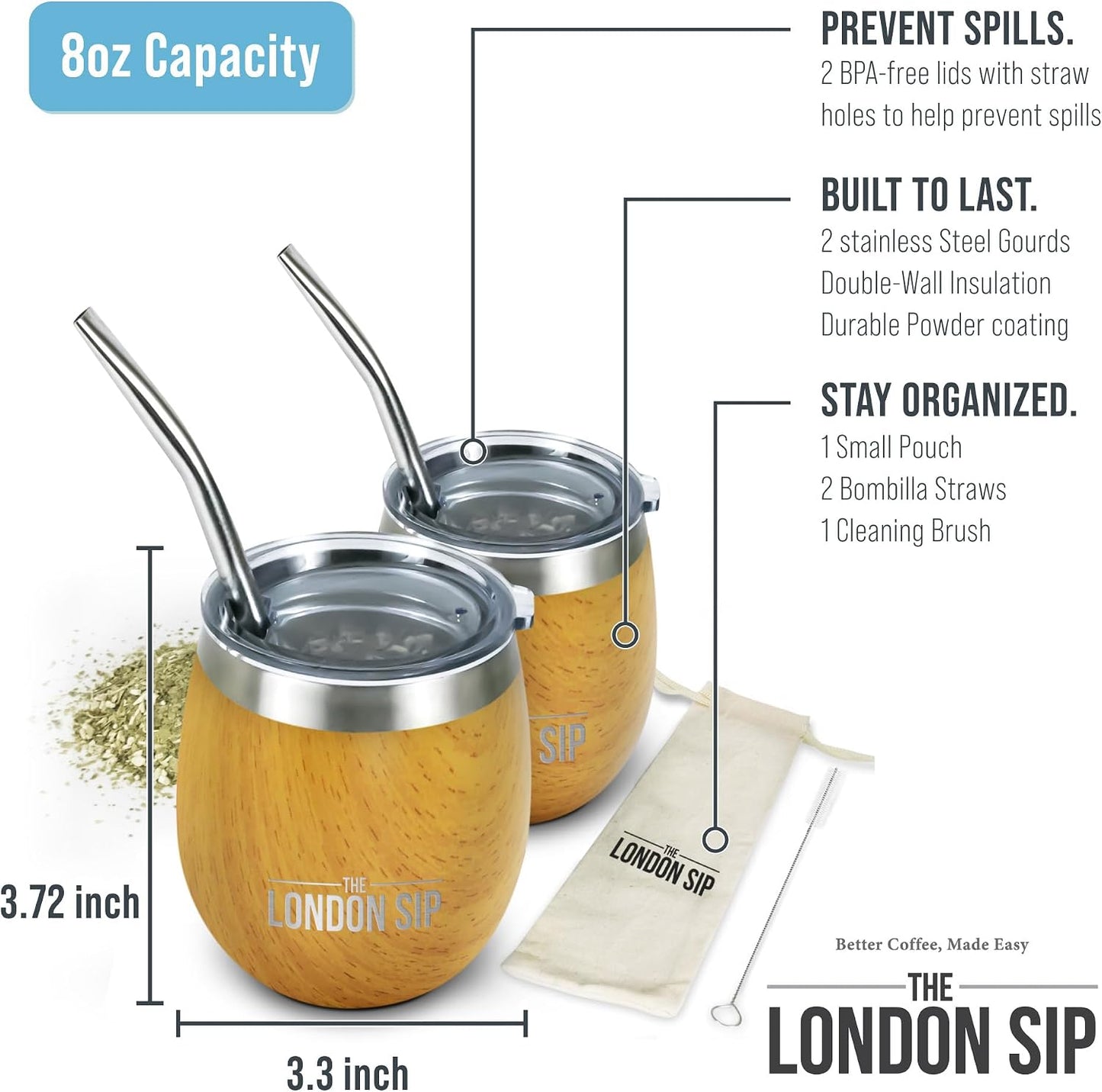 Set taza yerba mate bombilla 2 calabazas 8oz madera Burl