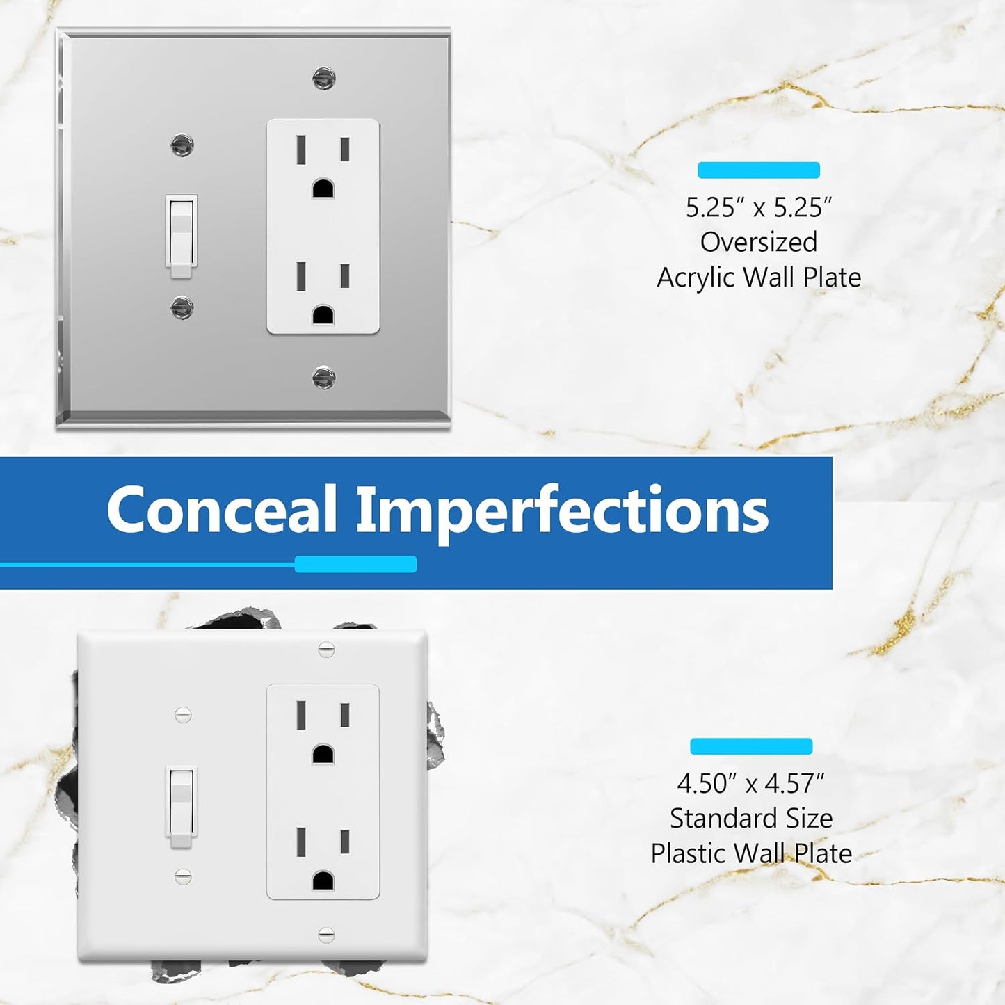 Placa pared doble espejo acrílico para interruptor
