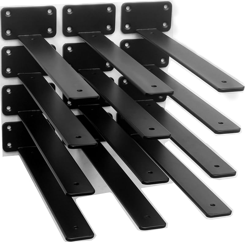 12 Soportes Estante en L Negro 16" Hierro Flotantes