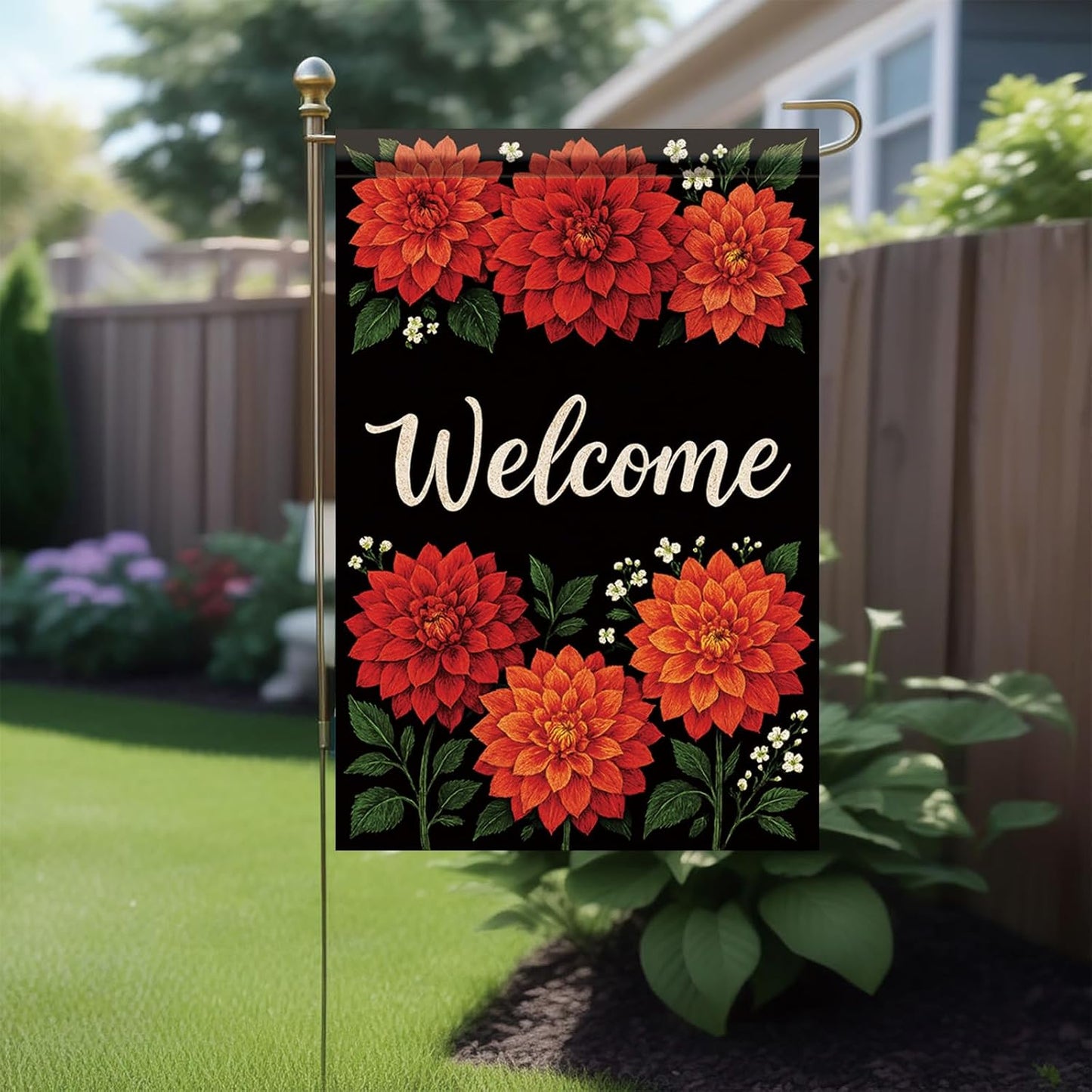 Bandera jardín dalia roja 12x18pulg doble cara