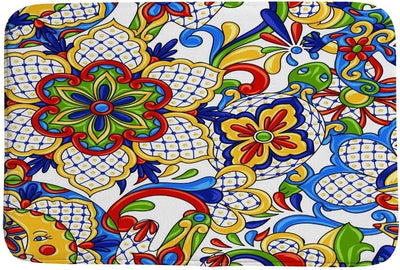 Alfombra baño antideslizante patrón Talavera microfibra suave